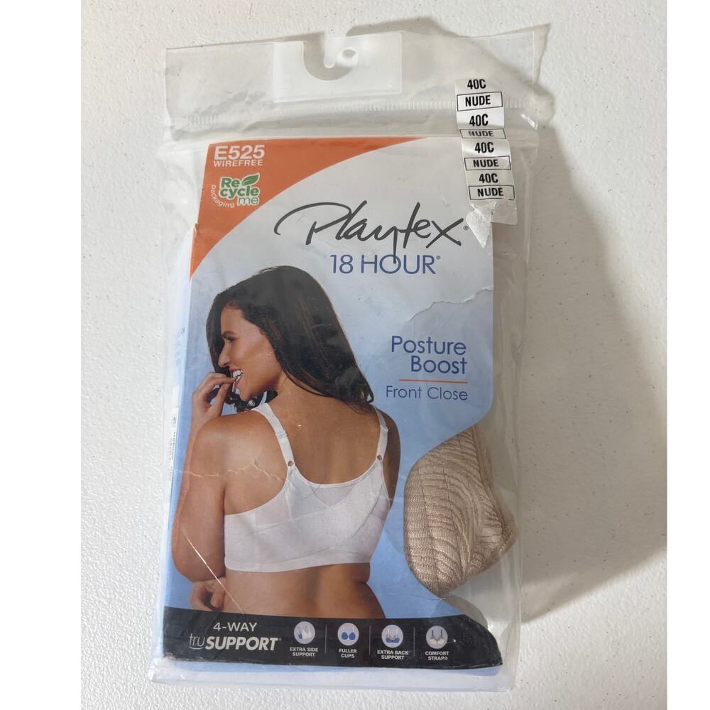 Playtex NEW Size 40C Nude Posture Boost Front-Close Wirefree Comfort Straps Bra